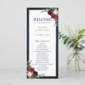 Navy Blue Blush Burgundy Gold Geometric Weddenscha Programmakaart (Staand voorkant)