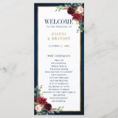 Navy Blue Blush Burgundy Gold Geometric Weddenscha Programmakaart (Voorkant)