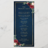 Navy Blue Blush Burgundy Gold Geometric Weddenscha Programmakaart (Achterkant)