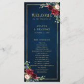 Navy Blue Blush Burgundy Gold Geometric Weddenscha Programmakaart (Voorkant)