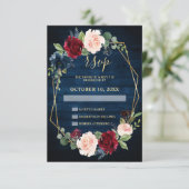 Navy Blue Blush Burgundy Gold Geometric Weddenscha RSVP Kaartje (Staand voorkant)