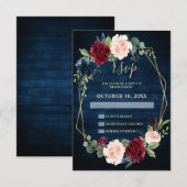 Navy Blue Blush Burgundy Gold Geometric Weddenscha RSVP Kaartje (Voorkant / Achterkant)