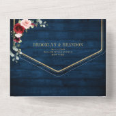 Navy Blue Blush Burgundy Gold Geometric Wedding Al All In One Uitnodiging (Achterkant)