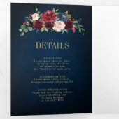Navy Blue Blush Burgundy Gold Geometric Wedding Tr Drieluik Aankondiging (Binnenzijde eerst)
