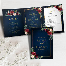 Navy Blue Blush Burgundy Gold Geometric Wedding Tr Drieluik Aankondiging