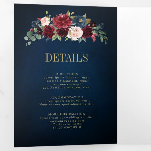 Navy Blue Blush Burgundy Gold Geometric Wedding Tr Drieluik Aankondiging (Binnenzijde eerst)