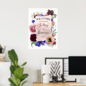 Navy Blue Blush Burgundy Weddenschap Welkomstteken Poster (Thuiskantoor)
