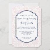 Navy Blue Blush Damask Bruids Douche Uitnodiging (Achterkant)