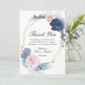 Navy Blue Blush Dusty Floral Gold Lijst Wedding Bedankkaart (Staand voorkant)