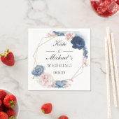 Navy Blue Blush Dusty Floral Gold Lijst Wedding Servet (Insitu)