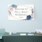 Navy Blue Blush Dusty Floral Gold Lijst Wedding Spandoek (Beurs)