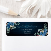 Navy Blue Blush Dusty Floral Wedding Address Etiket (Insitu)