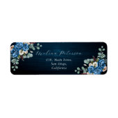 Navy Blue Blush Dusty Floral Wedding Address Etiket (Voorkant)
