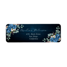 Navy Blue Blush Dusty Floral Wedding Address Etiket