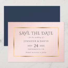 Navy Blue Blush en Gold Wedding Save the Date