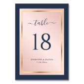 Navy Blue Blush en Gold Wedding Table Number Kaart (Voorkant)