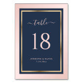 Navy Blue Blush en Gold Wedding Table Number Kaart (Achterkant)