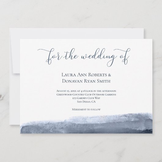 Navy Blue Blush en Gouden Waterverf Bloemen Huweli Kaart (Achterkant)