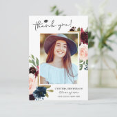 Navy Blue Blush Floral Afstuderen Foto Bedankkaart (Staand voorkant)
