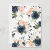Navy Blue & Blush Floral Bridal Shower Invitation Kaart (Achterkant)