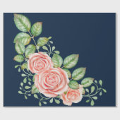 Navy Blue Blush Floral Cadeaupapier (Vlak)