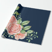 Navy Blue Blush Floral Cadeaupapier (Uitgerold)