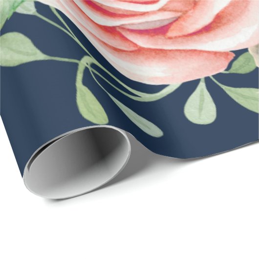 Navy Blue Blush Floral Cadeaupapier (Rol Hoek)