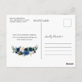 Navy Blue Blush Floral Calendar Save the Date Briefkaart (Achterkant)