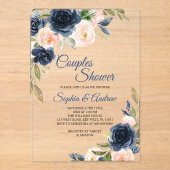 Navy Blue & Blush Floral Couples Shower Invitation Acryl Uitnodigingen (Voorkant)