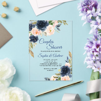 Navy Blue & Blush Floral Couples Shower Invitation Acryl Uitnodigingen