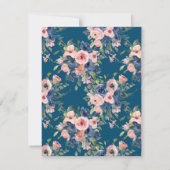 Navy Blue Blush Floral Green Leaves Quinceañera Kaart (Achterkant)
