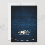 Navy Blue Blush Floral Rustic String Light Wedding Kaart (Achterkant)