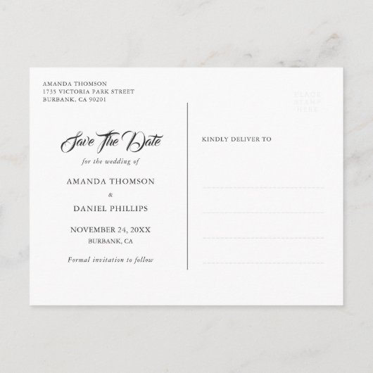 Navy Blue Blush Floral Save the Date Briefkaart (Achterkant)