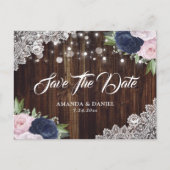 Navy Blue Blush Floral Save the Date Briefkaart (Voorkant)