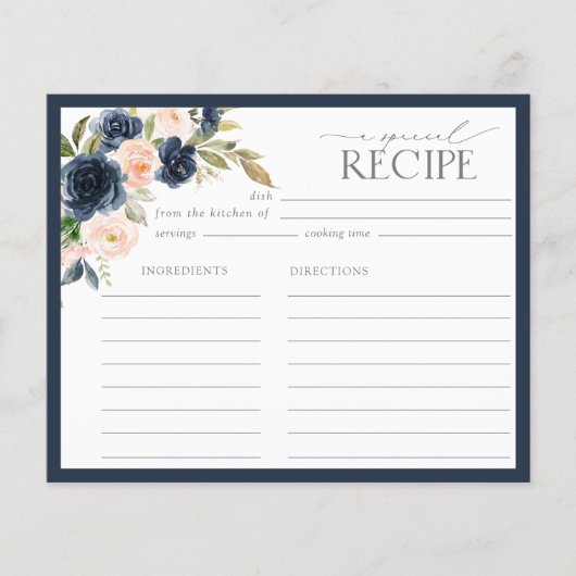 Navy Blue & Blush Floral Shower Recipcard (Voorkant)
