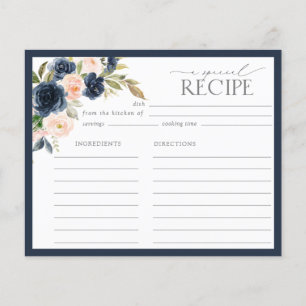 Navy Blue & Blush Floral Shower Recipcard