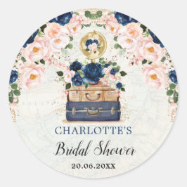 Navy Blue Blush Floral Travel Vrijgezellenfeest Fa Ronde Sticker