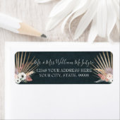 Navy Blue Blush Floral Tropical Palm Leaf Wedding Etiket (Insitu)