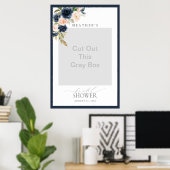 Navy Blue & Blush Floral Vrijgezellenfeest Foto Bo Poster (Thuiskantoor)