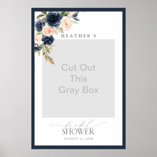 Navy Blue & Blush Floral Vrijgezellenfeest Foto Bo Poster (Voorkant)
