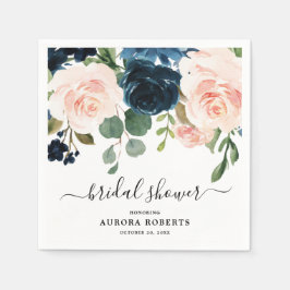 Navy Blue Blush Floral Vrijgezellenfeest Napkins Servet