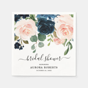 Navy Blue Blush Floral Vrijgezellenfeest Napkins Servet