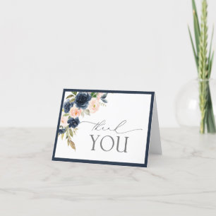 Navy Blue & Blush Floral Waterverf Hartelijk dank Bedankkaart