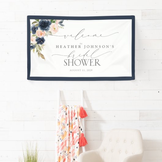 Navy Blue & Blush Floral Waterverf Spandoek (Insitu)