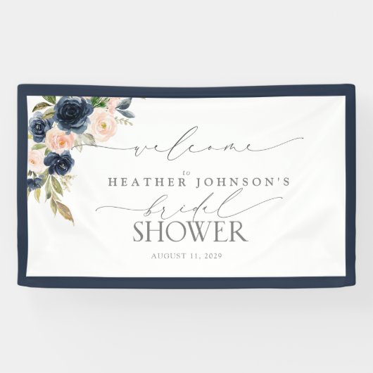 Navy Blue & Blush Floral Waterverf Spandoek (Horizontaal)