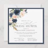 Navy Blue & Blush Floral Waterverf Virtaual Kaart (Voorkant)