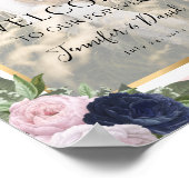 Navy Blue Blush Floral Weddenschap Foto Welkomstte Poster (Hoek)