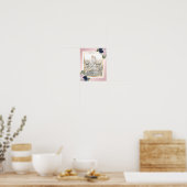 Navy Blue Blush Floral Weddenschap Foto Welkomstte Poster (Keuken)
