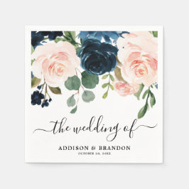 Navy Blue Blush Floral Wedding paper Napkins Servet
