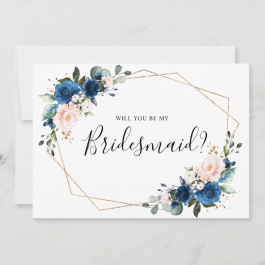 Navy Blue Blush Floral zal je mijn Bridesmaid zijn Kaart (Voorkant)